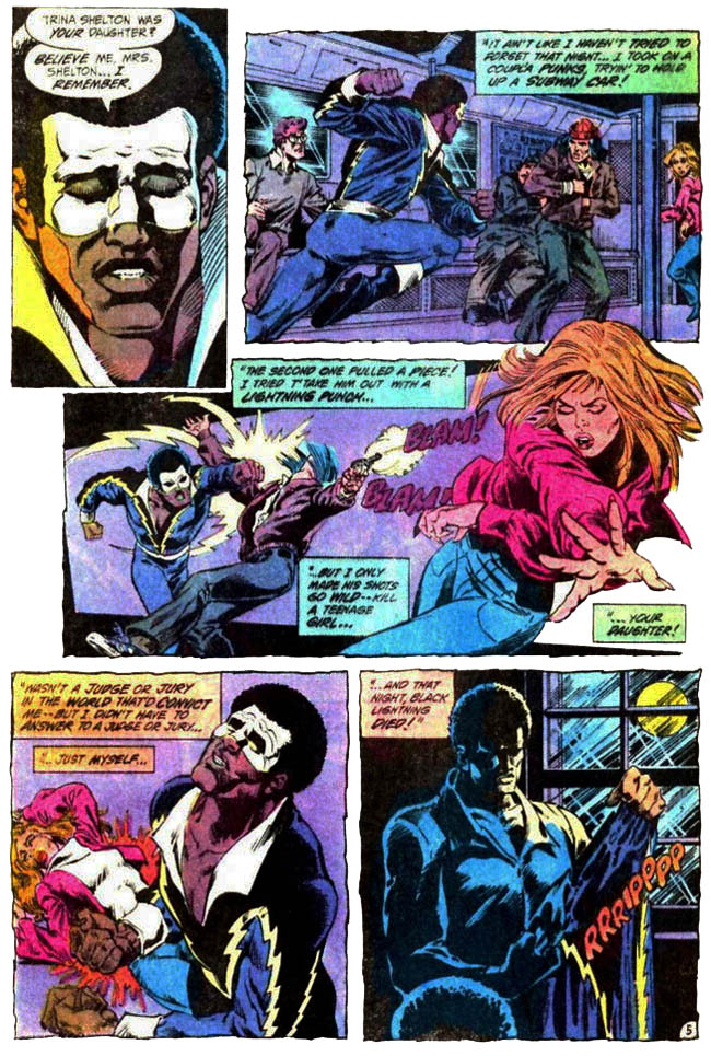 [Barr, MIke W. & Aparo, Jim (w), Lightle, Steve & Trapani, Sal (a).] "The Execution of Black Lightning" Batman & The Outsiders Vol. 1 #10 (May 1984), p.5, DC Comics Inc.