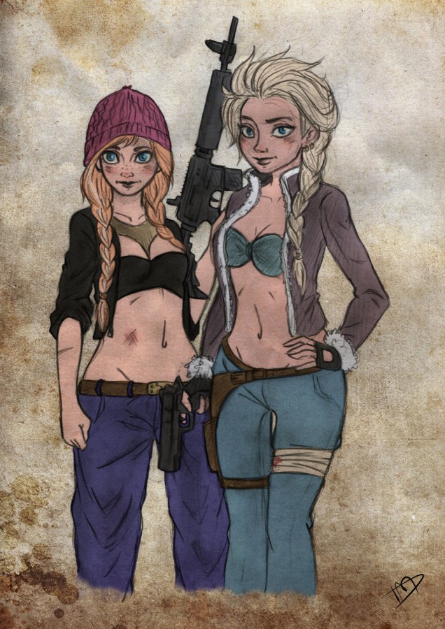 the_walking_disney___anna_and_elsa_by_kasami_sensei-d79fy0r