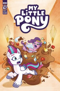 Pipp and Zipp have traded responsibilities! Can they handle trotting a mile in another princess' horseshoes? Find out in My Little Pony #18 by IDW Publishing.