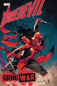 The super-gangs of NYC have erupted in an all-out war across New York! Elektra's Daredevil patrols the streets, helping where she can in Daredevil: Gang War #1 by Marvel Comics! 